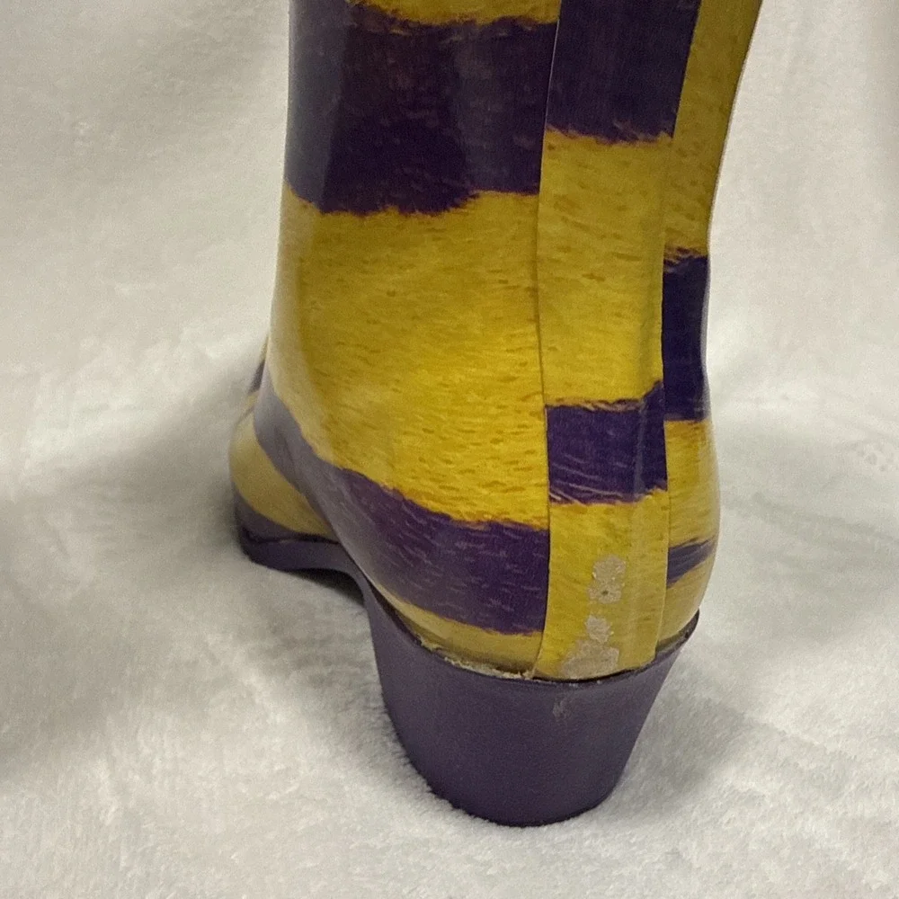 MyGameBoots Purple Gold Western Rain Boots Womens 6 Cowboy Rubber LSU